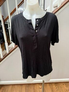 Ladies Maison Wheat Black Henley Tee Shirt XL Aire Micro Modal
